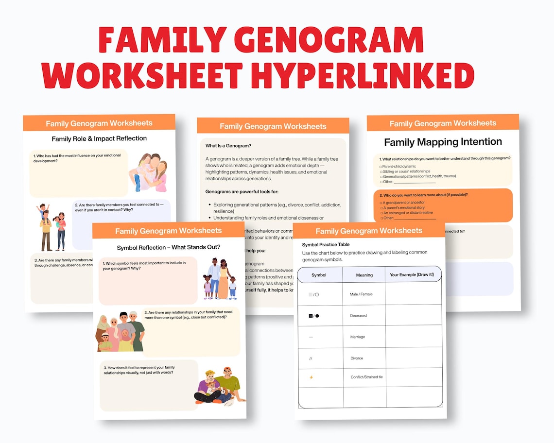 Genogram Task Therapy Family Genogram Worksheets Hyperlinked, Family Systems, Ifs,therapy ...