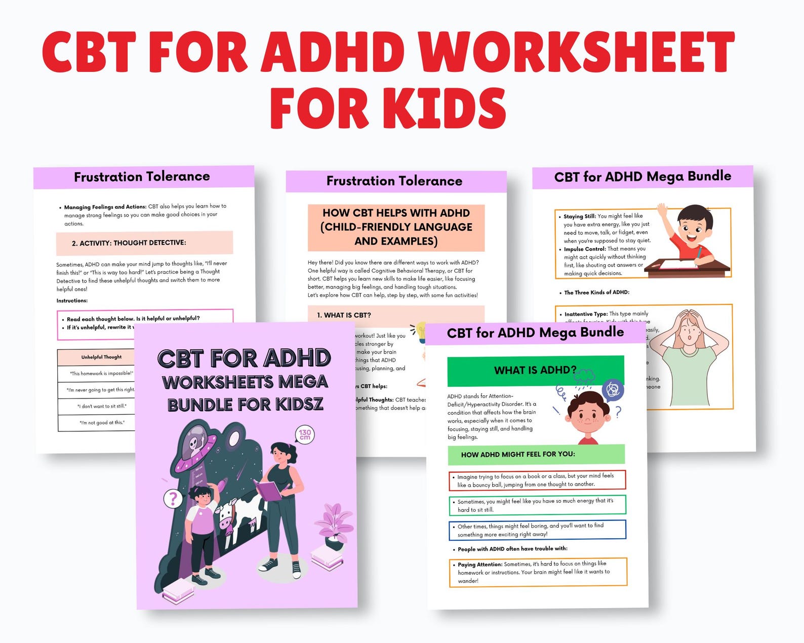 CBT for ADHD Worksheets Mega Bundle, ADHD Workbook Kids, Neurodivergent ...