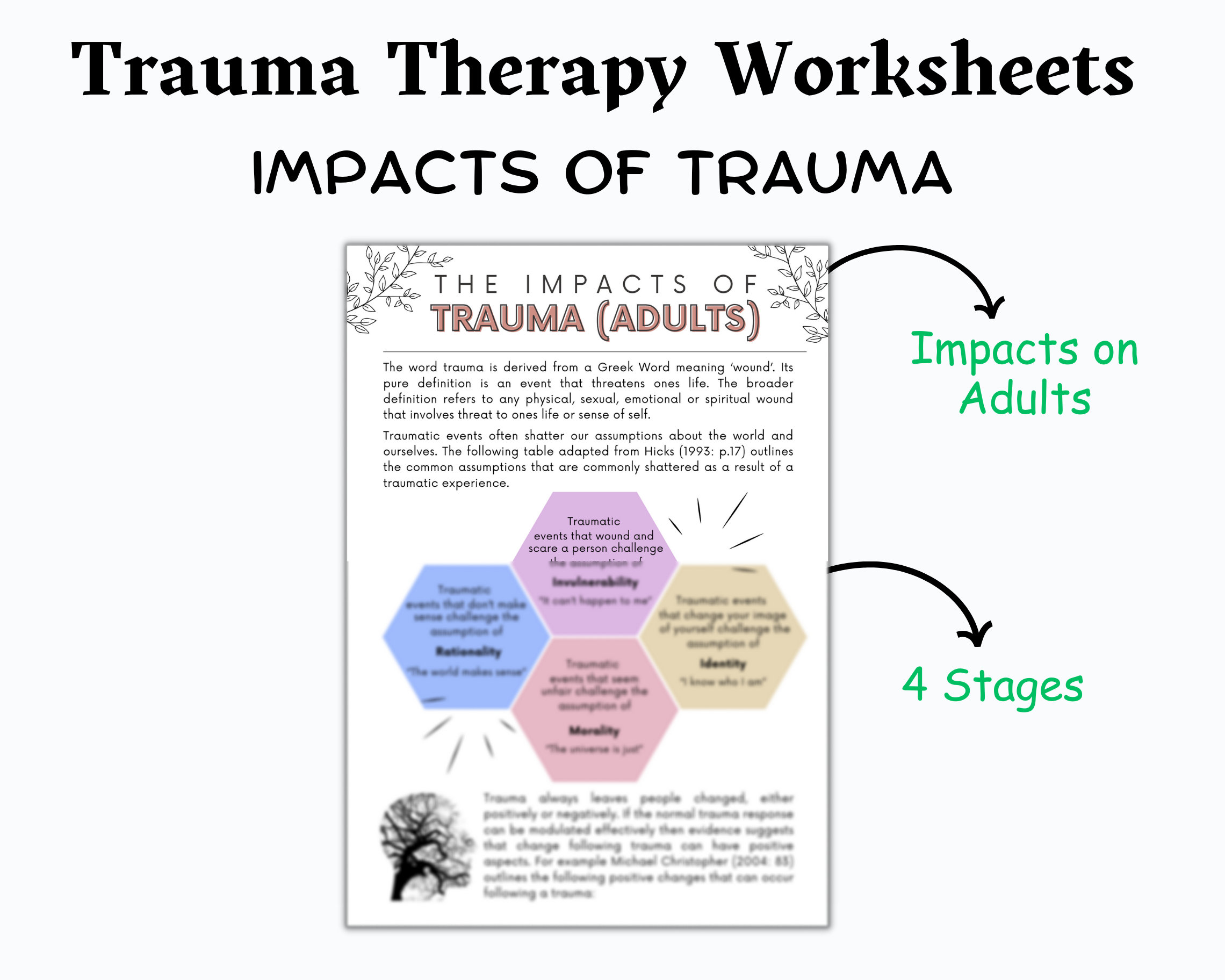 Trauma Therapy Worksheet Bundle, Trauma Worksheets, PTSD Counseling