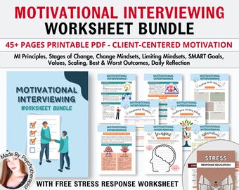 Motivational Interviewing Worksheet Bundle, MI Therapy Toolbox for Therapist of Counsellor, Emotional Regulation & Motivation for Change