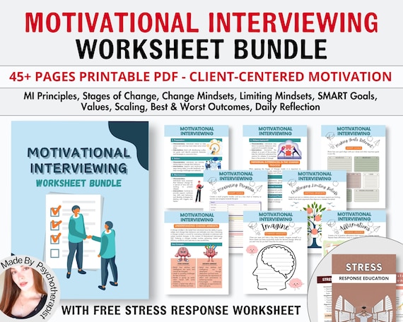 Motivational Interviewing Worksheet Bundle, MI Therapy Toolbox for Therapist of Counsellor, Emotional Regulation & Motivation for Change