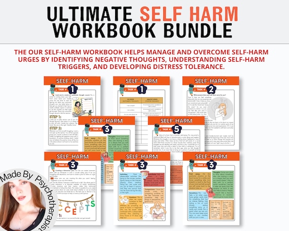 Self-Harm Coping Workbook For Teen Mental Health & Reflective Teen Therapy Worksheets, Teen Depression, Anxiety and Trauma Coping Skills