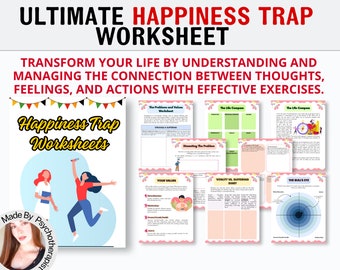 Ultimate Happiness Trap Worksheet, Psychology Resources,Depression Worksheet, Trauma Therapy, Inner Critic, Boundaries, Trauma, Acceptance