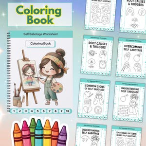 Self Sabotage Worksheets: Therapy Psychoeducation Tools, 95+ Pages, 10+ Topics, Hyperlinked, Coloring Book (PDF) image 5