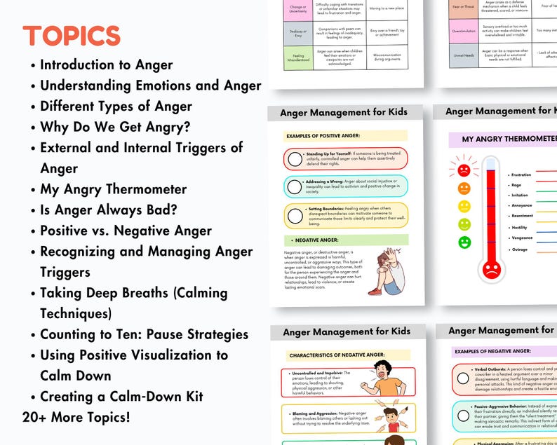 Anger Management Kids Techniques Worksheets, Anger Cycle Workbook ...