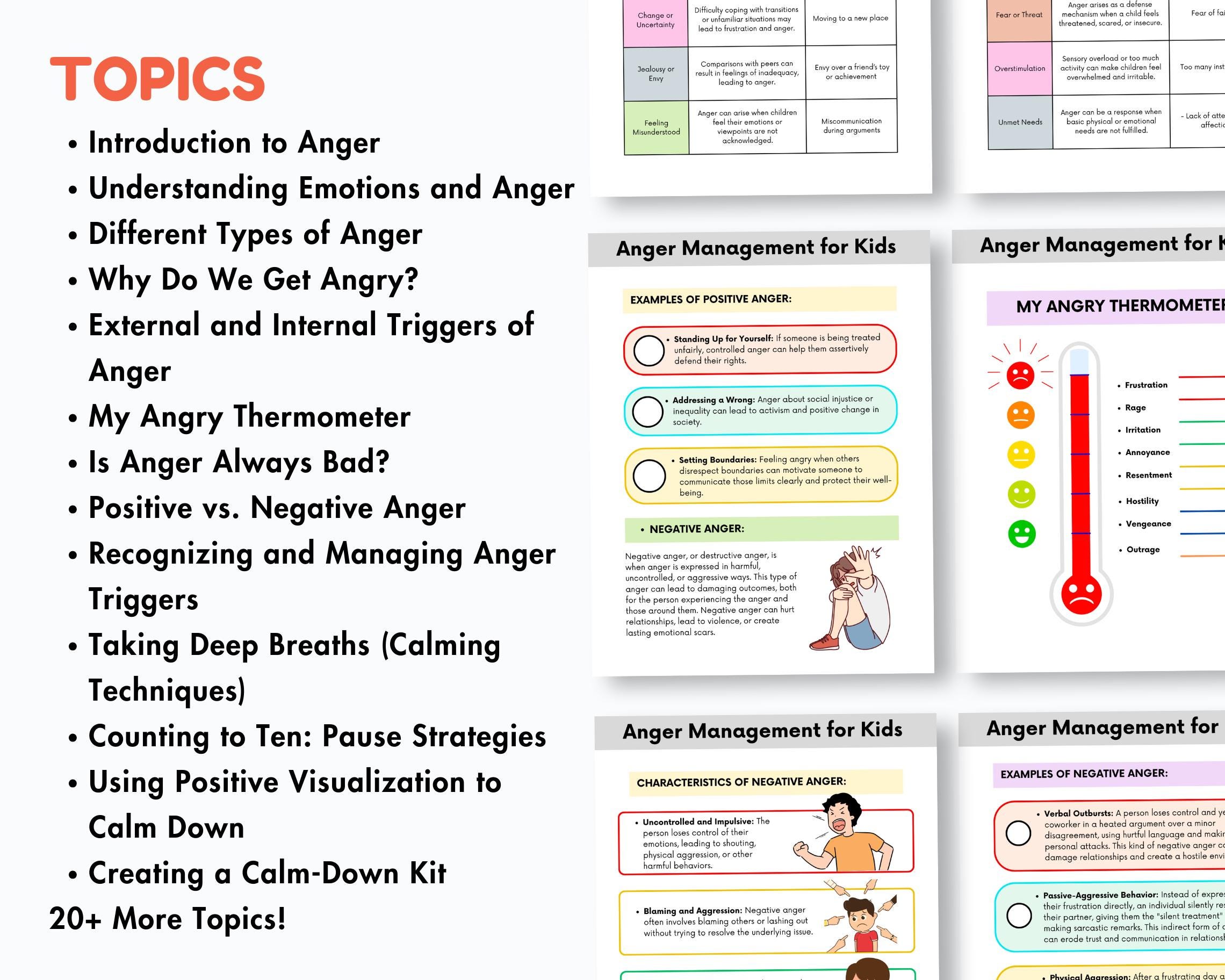 Anger Management Kids Techniques Worksheets, Anger Cycle Workbook ...