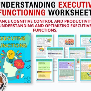 Executive functioning Worksheets, ADHD Worksheets, Executive Dysfunction Workbook, Anxiety, depression, organization, coping skills tools