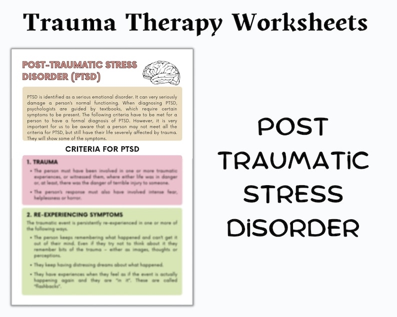 Trauma Therapy Worksheet Bundle, Trauma Worksheets, PTSD Counseling