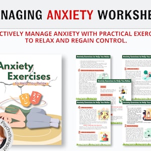 Anxiety Therapy Workbook Printable Worksheets For Panic Worry and Stress Coping Skills Self Help Resource Bundle Mental Health Management