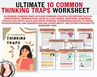 Common Thinking Trap. Worksheet for Analyzing Thoughts and Identifying Cognitive Distortions | Cognitive Behavioural Therapy CBT Tool