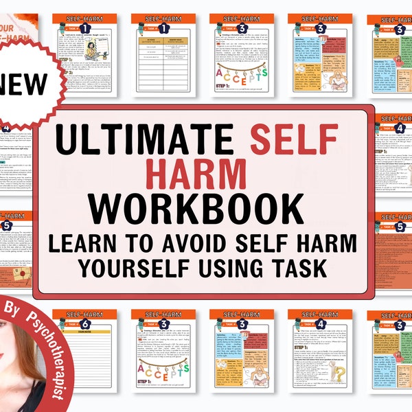 Self-Harm Coping Workbook For Teen Mental Health & Reflective Teen Therapy Worksheets, Teen Depression, Anxiety and Trauma Coping Skills