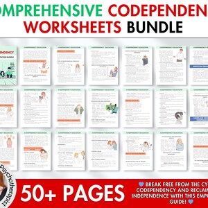 Codependency Worksheets and Counter Dependency Education Bundle, Therapist Resource for Identifying Relationship Values and Boundary Setting