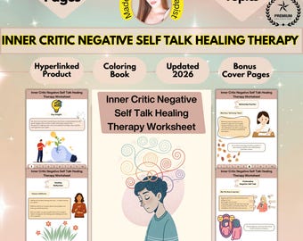 Inner Critic, Self Esteem Worksheet, Self Help, Therapy Worksheets, 89+ Pages, 10+ Topics, Hyperlinked, Coloring Book (PDF)