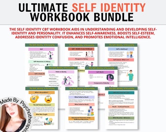 Zelfidentiteit, dbt-vaardigheden, dbt-werkboek, therapiewerkblad, counselinghulpmiddelen, therapiehulpmiddelen, afdrukbaar geestelijke gezondheid, dbt-flashkaarten