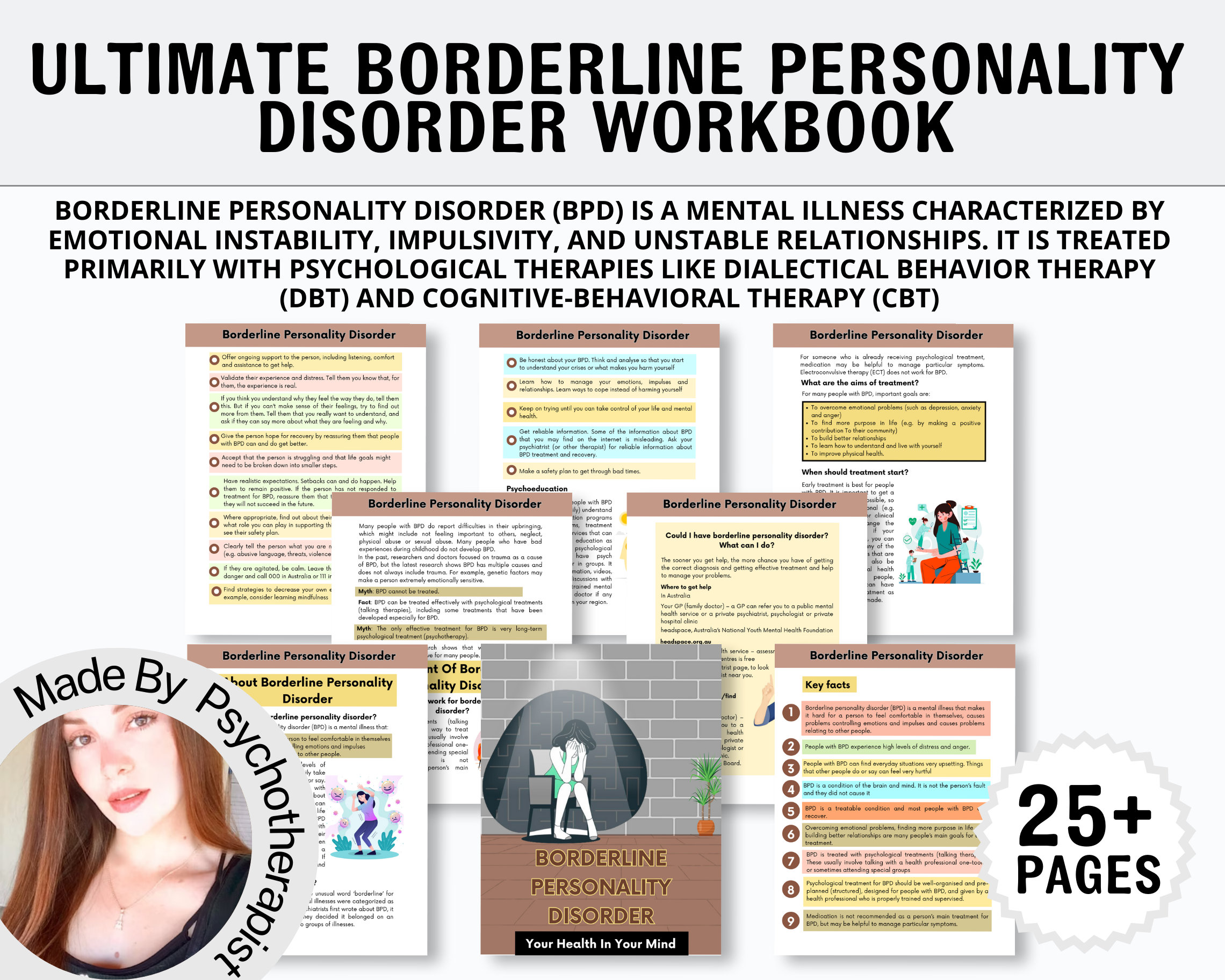BPD Workbook! Borderline Personality Disorder Worksheets, Journal, BPD