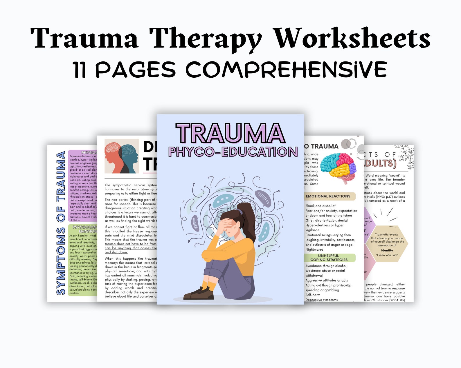 Trauma Therapy Worksheet Bundle, Trauma Worksheets, PTSD Counseling