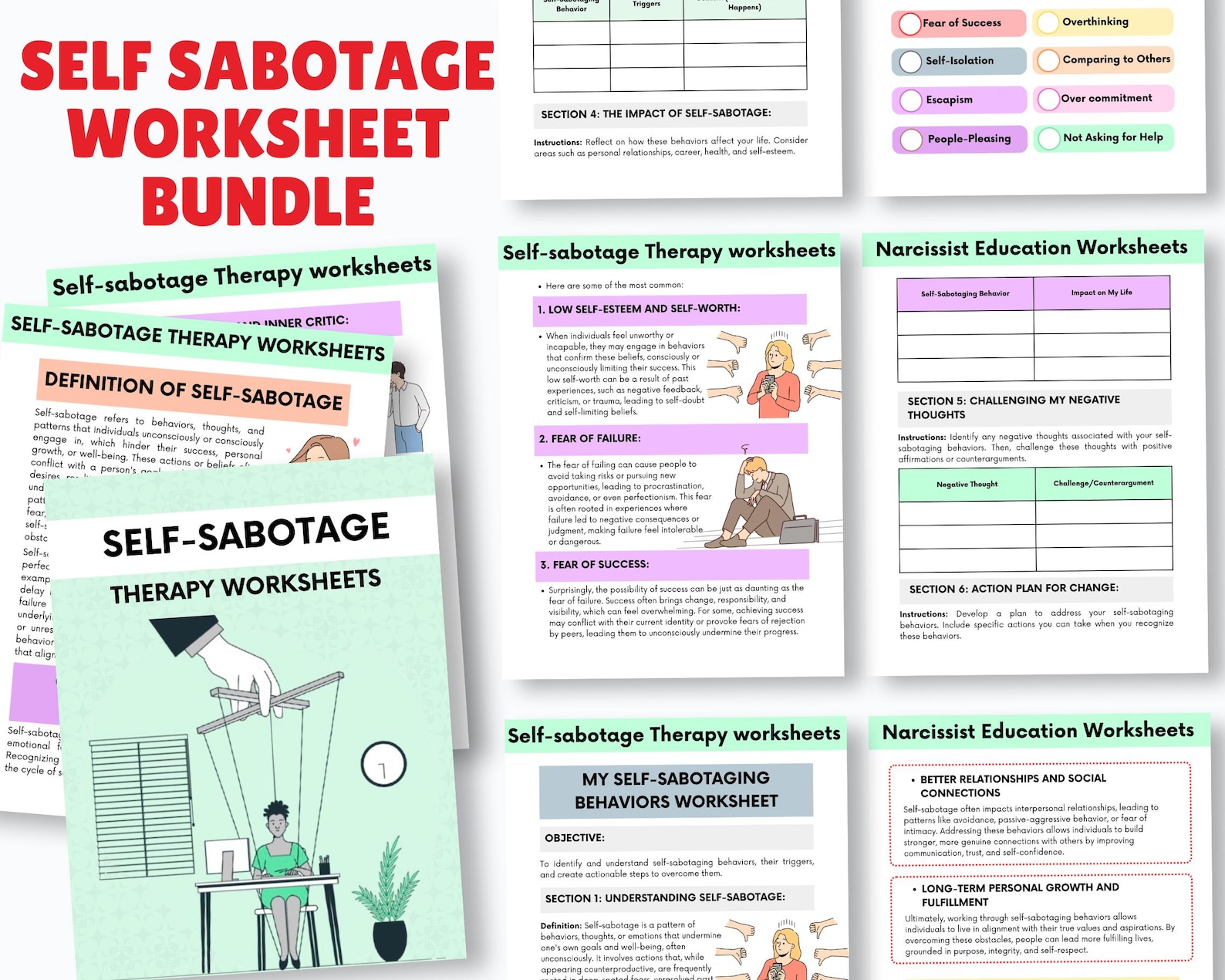 Self Sabotage Worksheets and Printable Psychoeducation Tools ...