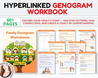 Feuilles de travail sur le génogramme familial avec liens hypertexte, systèmes familiaux, IFS, feuilles de travail sur la thérapie, génogramme, ressources sur la thérapie de l'arbre généalogique, décoration de bureau pour la thérapie