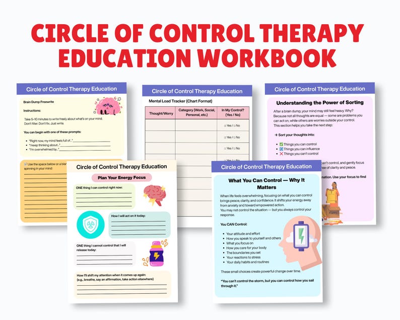 Circle of Control Therapy Education Worksheets for Managing Worry ...