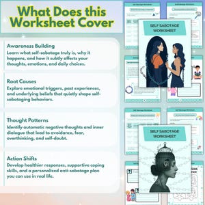 Self Sabotage Worksheets: Therapy Psychoeducation Tools, 95+ Pages, 10+ Topics, Hyperlinked, Coloring Book (PDF) image 4
