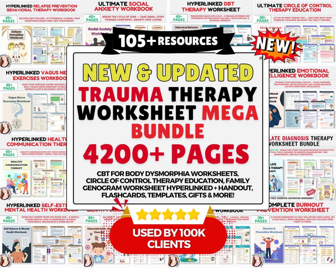 Adult Trauma Therapy Bundle, PTSD Workbook, Trauma Worksheets for ...