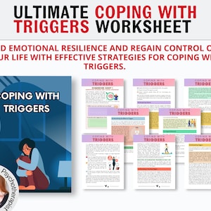 Coping with Triggers, Psychology Resources, Inner Critic, Boundaries, Trauma, Acceptance Therapy, Safety Plan, Planner, Affirmations,GAD