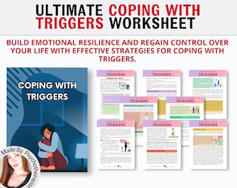 Coping with Triggers, Psychology Resources, Inner Critic, Boundaries, Trauma, Acceptance Therapy, Safety Plan, Planner, Affirmations,GAD