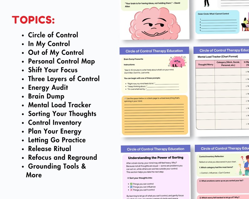 Circle of Control Therapy Education Worksheets for Managing Worry ...