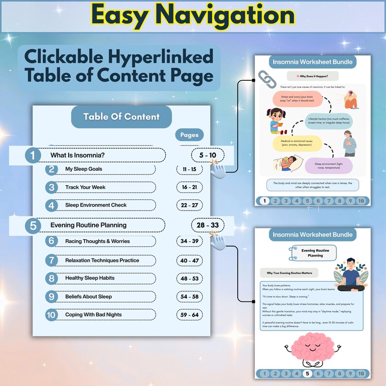 Clickable Worksheet CBT for Insomnia Worksheets With Quiz, Coloring Books, Sleep Hygiene ...