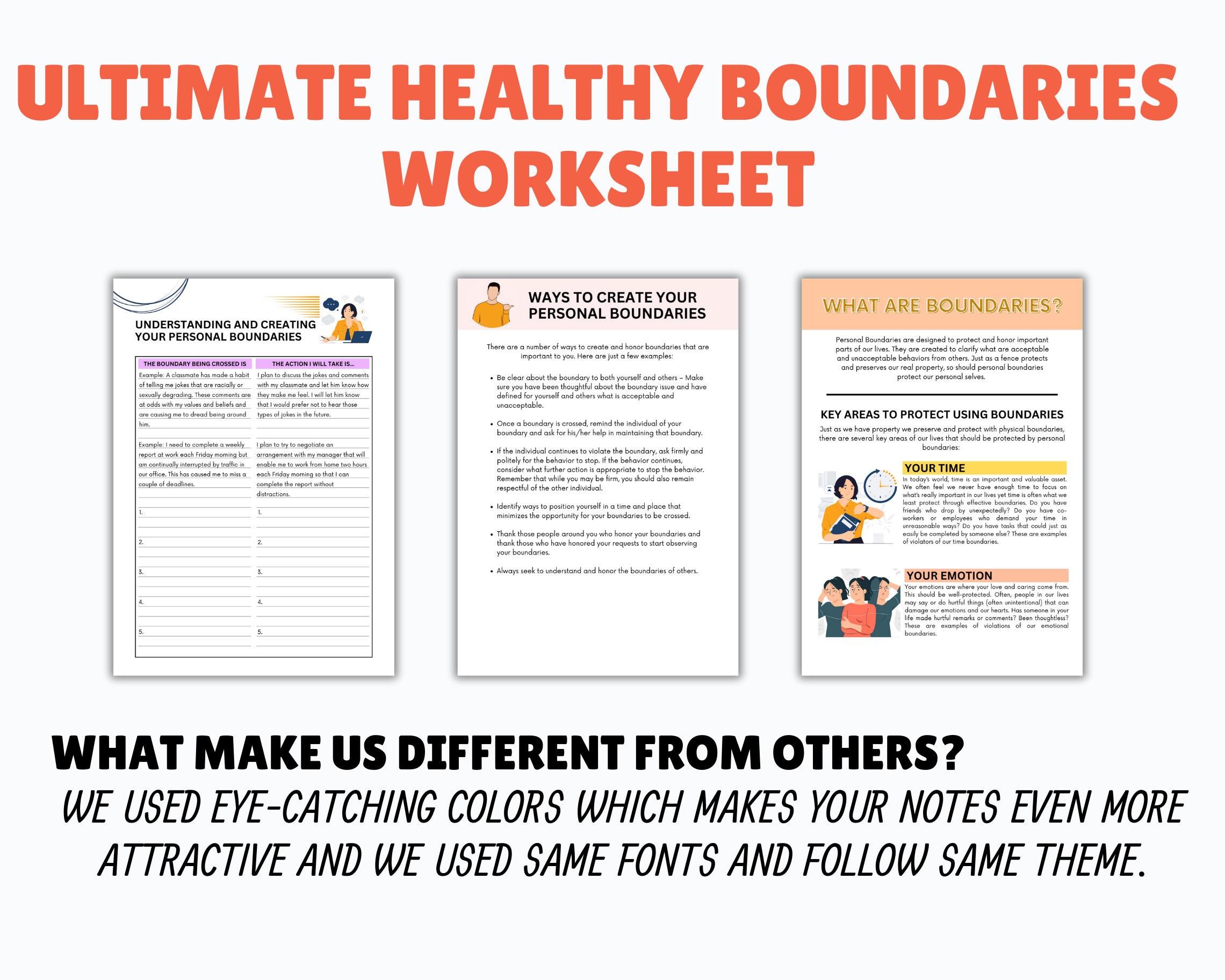 Personal Boundaries Worksheets, Boundaries Workbook, Setting Healthy