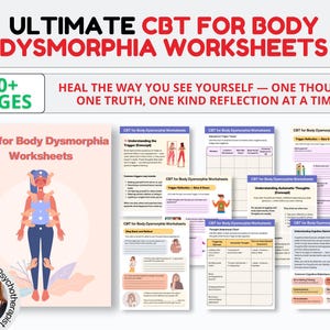 Body Dysmorphia Workbook, body dysmorphia worksheets therapy, body image worksheets, body dysmorphia recovery, body image workbook
