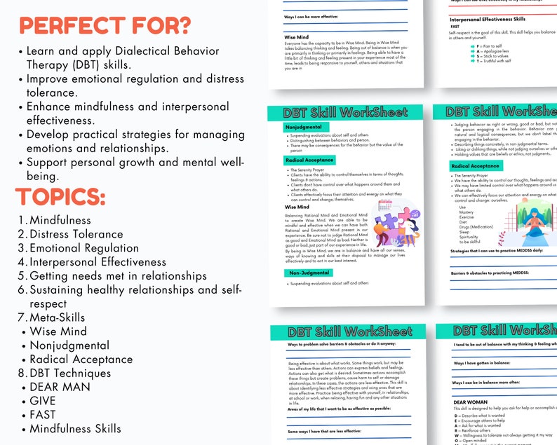 DBT Bundle Coping Skills Printable Poster Handout Cheat Sheet ...