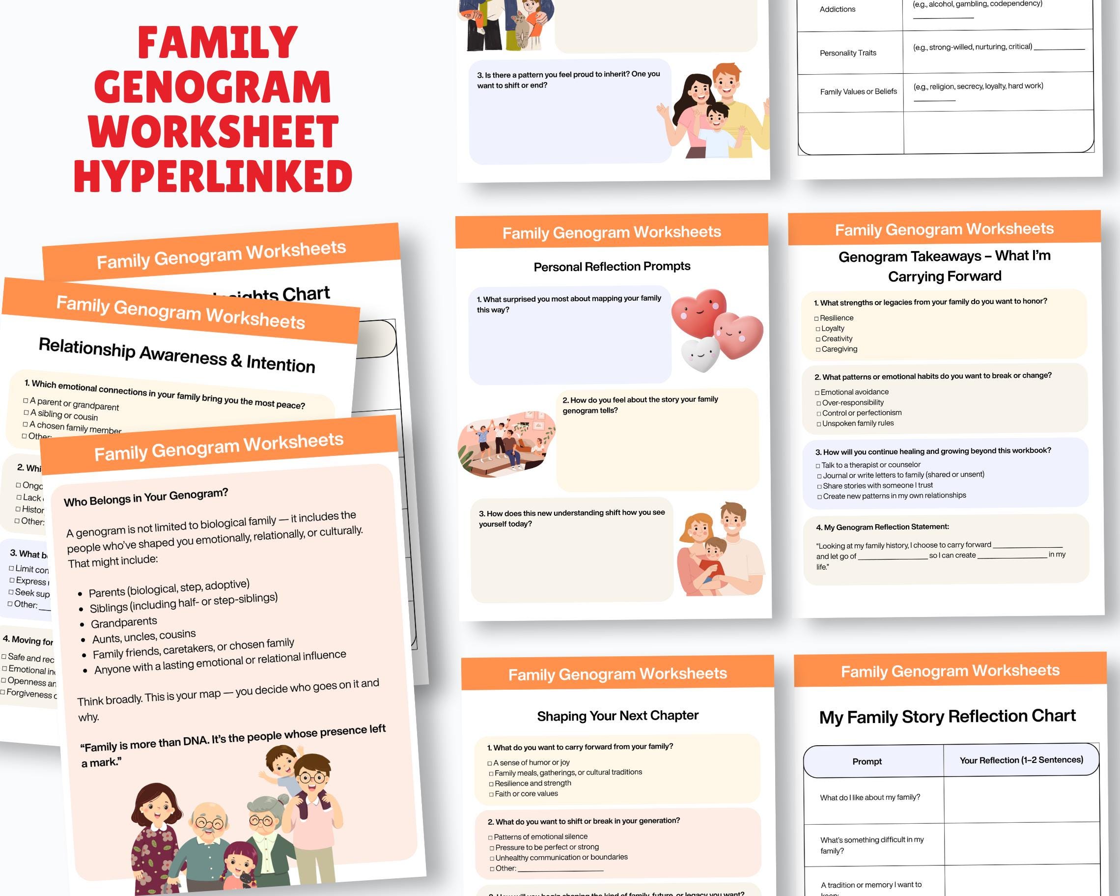 Genogram Activity Worksheet Family Genogram Worksheets Hyperlinked, Family Systems, Ifs,therapy ...