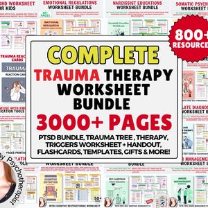 Trauma Therapy Bundle, Trauma Worksheets, PTSD Worksheet BPD Coping, Self-Worth, Narrative Therapy, Cognitive Distortion, Trauma Healing