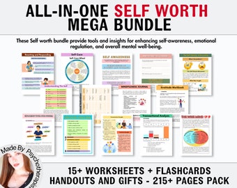 Self Worth Worksheet and Cards Bundle, Self Esteem, Confidence, Teen Girls, Inner Critic, Self Sabotage, Self Identity, Mental Health, CBT