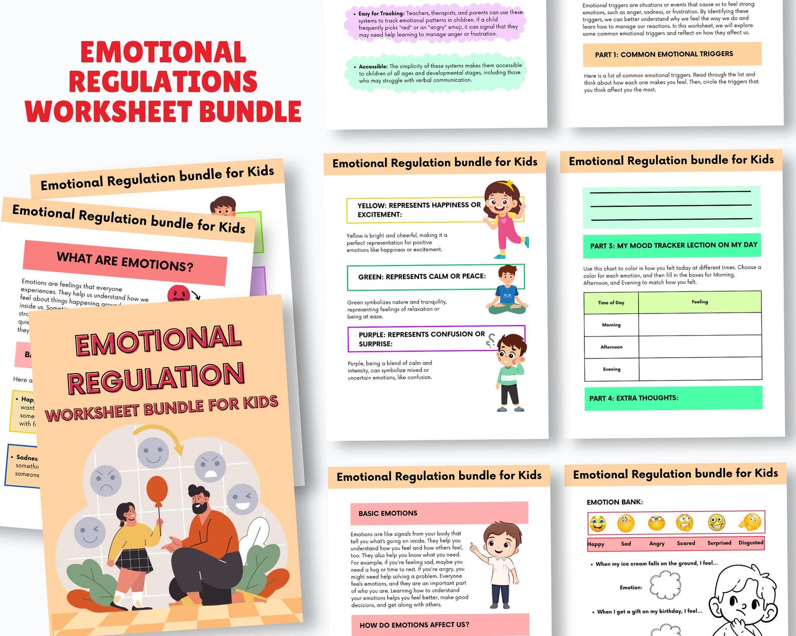 Emotional Regulation Worksheet Bundle for Kids Therapy - Digital ...