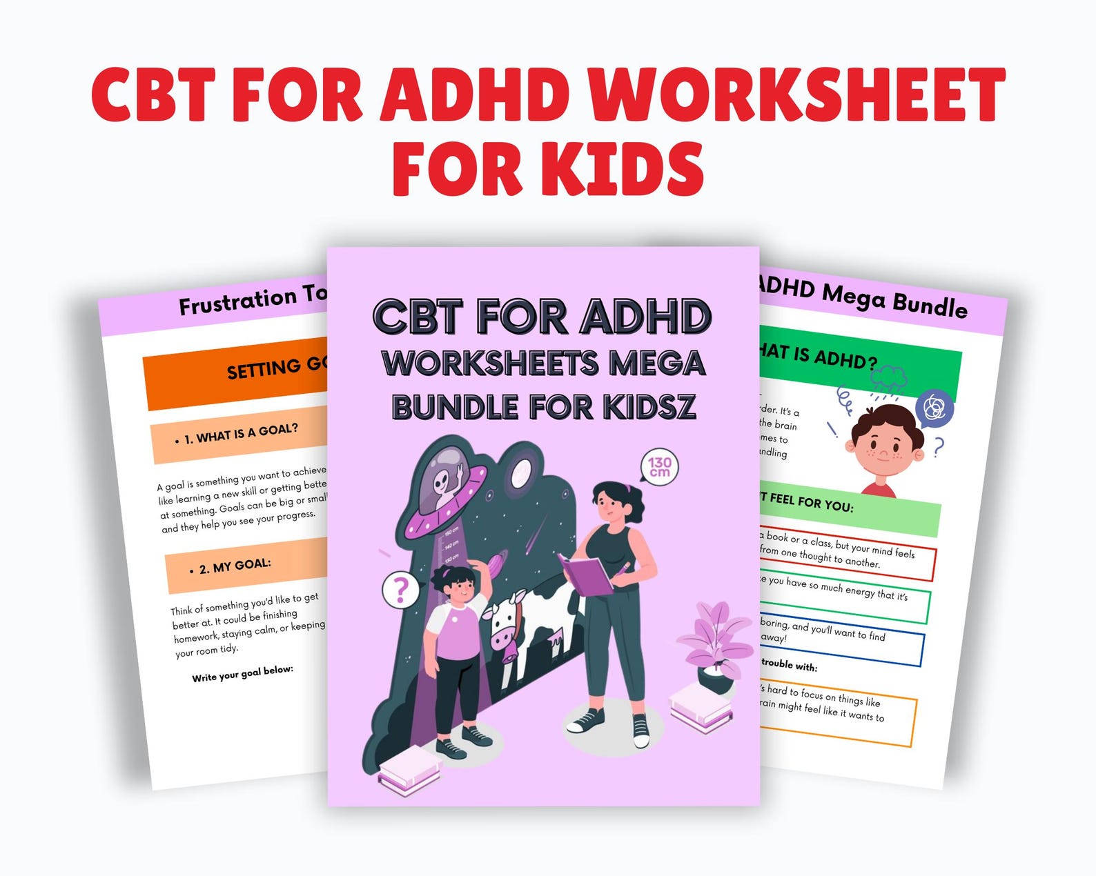CBT for ADHD Worksheets Mega Bundle, ADHD Workbook Kids, Neurodivergent ...