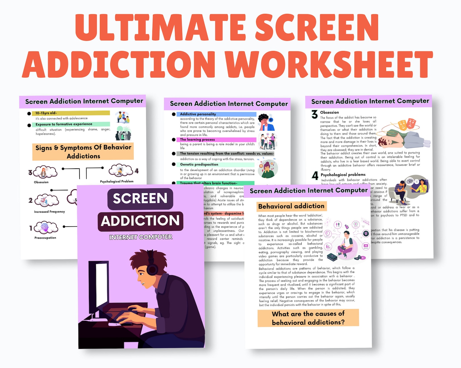Screen Time Addiction Worksheets, Kids Therapy, Child Therapist ...