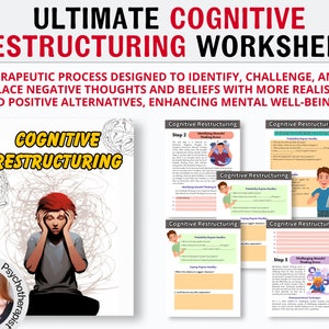 Cognitive Distortion Worksheet, Cognitive Restructuring, Unhelpful thinking Styles, Anxiety Coping Skill, Therapy Counseling, Therapy Tools