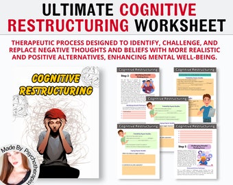 Cognitive Distortion Worksheet, Cognitive Restructuring, Unhelpful thinking Styles, Anxiety Coping Skill, Therapy Counseling, Therapy Tools