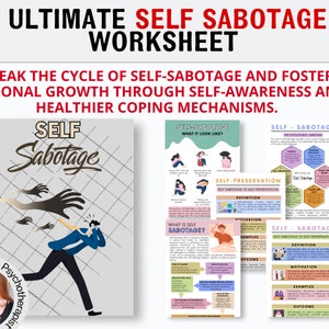 Selbstsabotage Arbeitsblätter und druckbare Psychoedukations-Tools & Arbeitsblätter für Therapeuten und psychische Gesundheit, Selbstwertgefühl, Therapie-Arbeitsblätter