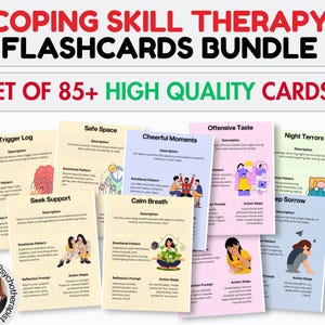 Coping Skill Therapy Flashcards for Kids, Emotional Regulation and Self-Awareness Cards, Words For My Emotions Feelings Cards