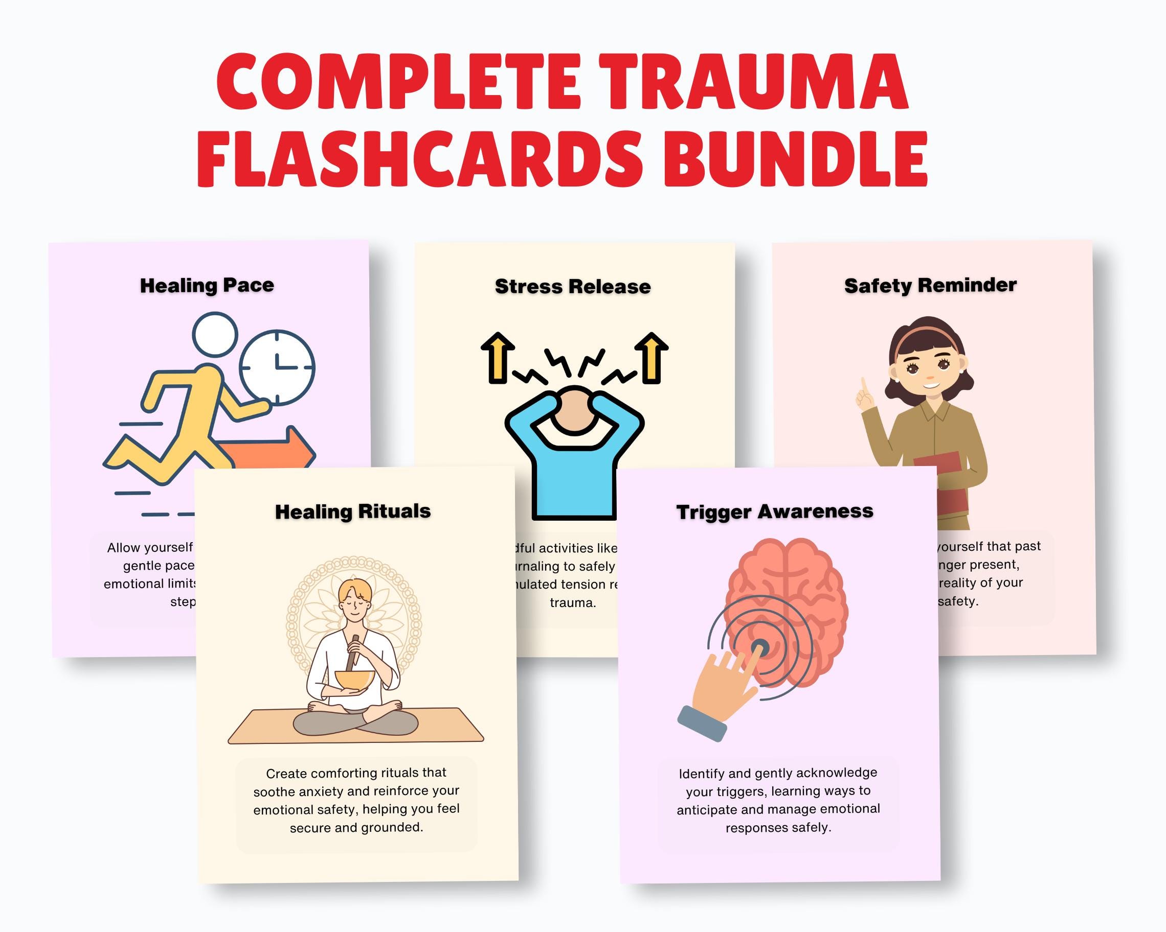 Trauma Therapy Flashcards Bundle, Trauma Worksheets, PTSD Counseling ...