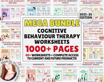 Ultimate CBT Worksheets Mega Bundle for Therapist, Psychologist or Counselor, CBT Therapy, Counselling Resources, CBT Coping Skills Tools