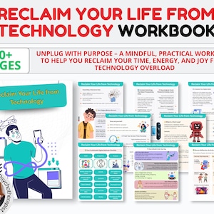 Reclaim Your Life from Technology, Stress Worksheets, Self-Care, Therapy Worksheets, Mental Health Planner Self-help, Anxiety Journal, CBT