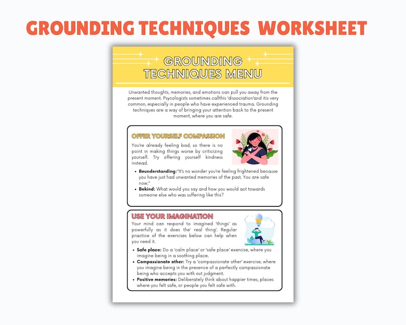 Grounding Technique Exercise Worksheet, Therapy Workbook, Therapy Worksheets, Grounding, Therapy