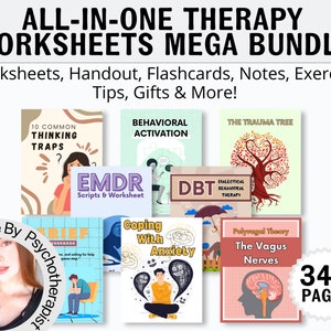 BEST SELLER: Therapy Worksheet Bundle, Psychology Resources, Inner Critic, Boundaries, Trauma, Acceptance Therapy, Safety Plan, Planner