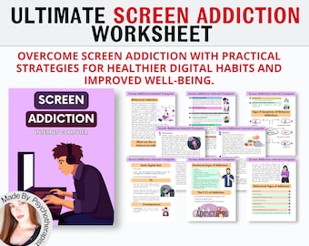 Screen time addiction worksheets, kids therapy, child therapist, psychologist resources, parenting tools, screen time habits, ipad addiction