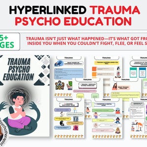 Trauma Psychoeducation Bundle, Trauma worksheets, PTSD Counseling Worksheet, Trauma Symptoms & Responses, Therapeutic Psychoeducation Tool