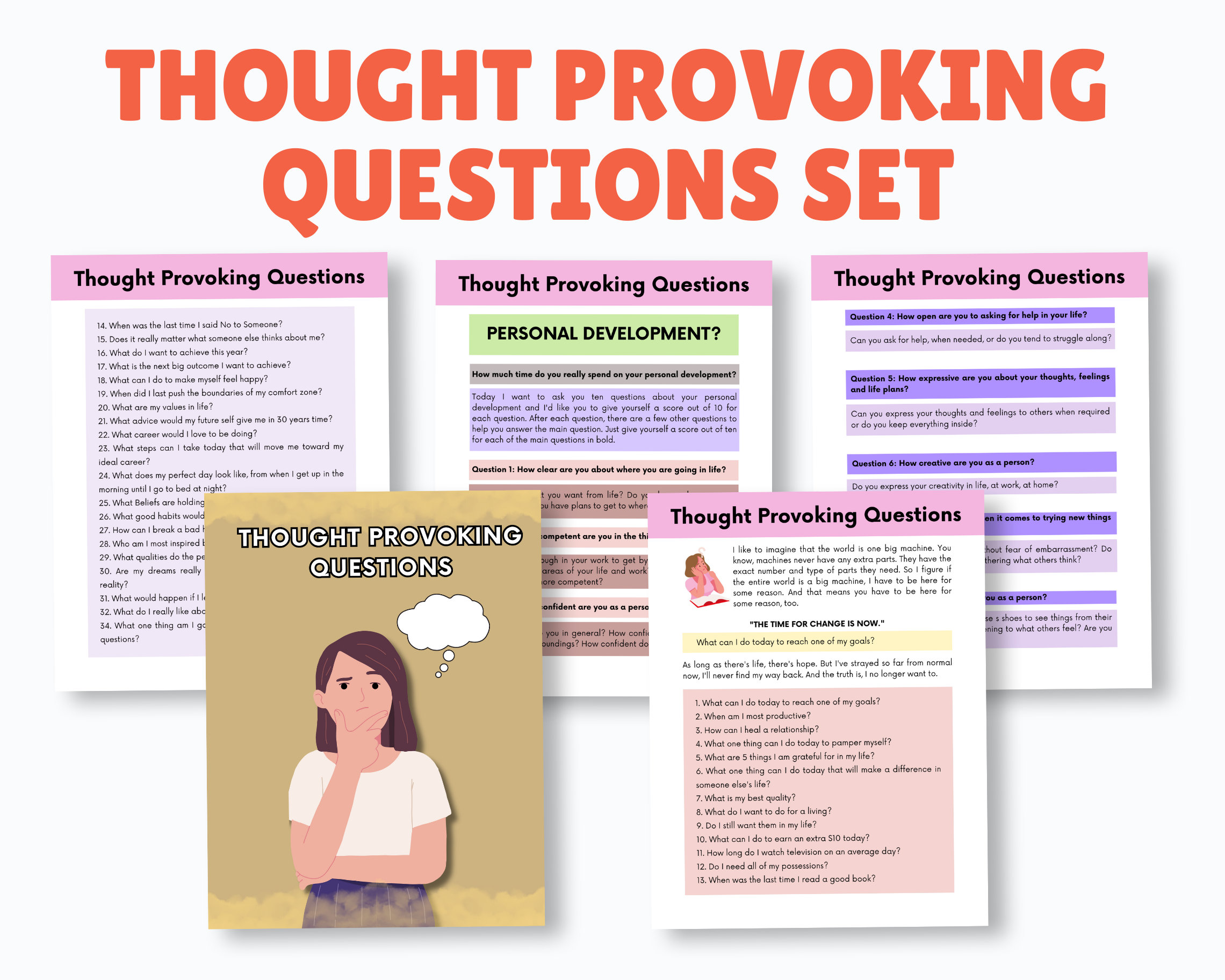 Think List Thought Provoking Questions Set, Therapy Interventions Therapy Cheat ...